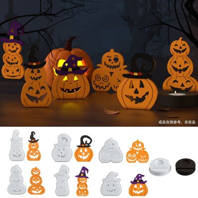 Halloween Hat Pumpkin Devil Pumpkin Triple Connection Pumpkin Candlestick Plugin Pendant Hanging Silicone Mold