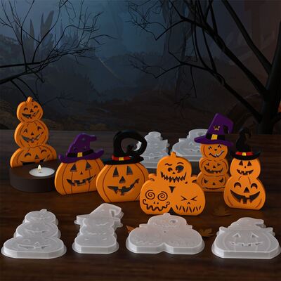 Halloween Hat Pumpkin Devil Pumpkin Triple Connection Pumpkin Candlestick Plugin Pendant Hanging Silicone Mold