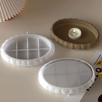 DIY Aromatherapy Gypsum Cement Elliptical Mirror Rock Pattern Tray Plate Ornament Silicone Mold
