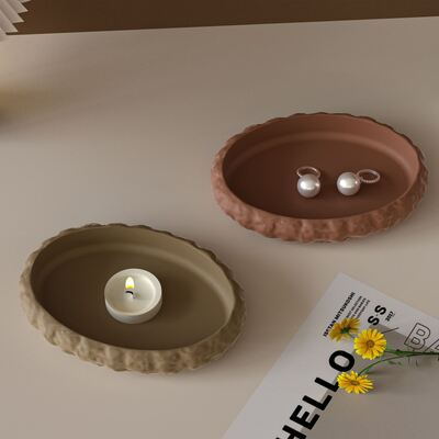 DIY Aromatherapy Gypsum Cement Elliptical Mirror Rock Pattern Tray Plate Ornament Silicone Mold
