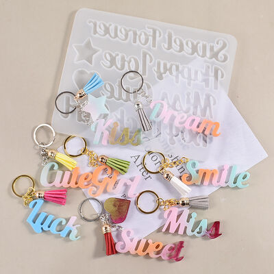 DIY Crystal Dropping Resin English Alphabet Words Blessings Keychain Pendant Silicone Mold
