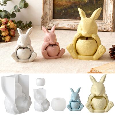 Easter Bunny Candle Cup Silicone Mold Gypsum Cement Aromatherapy Candle Stand Decoration DIY Dropping Mold