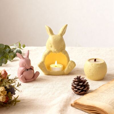 Easter Bunny Candle Cup Silicone Mold Gypsum Cement Aromatherapy Candle Stand Decoration DIY Dropping Mold