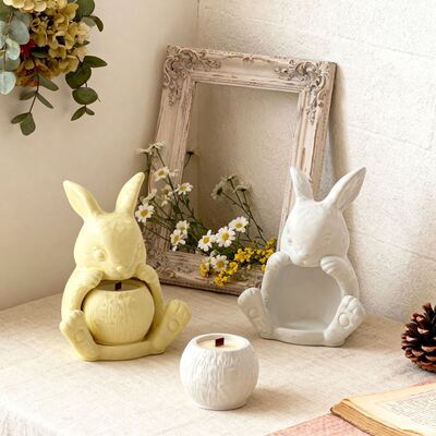Easter Bunny Candle Cup Silicone Mold Gypsum Cement Aromatherapy Candle Stand Decoration DIY Dropping Mold