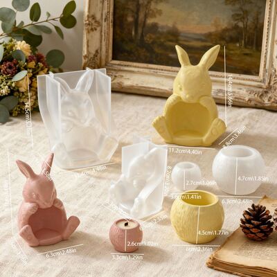 Easter Bunny Candle Cup Silicone Mold Gypsum Cement Aromatherapy Candle Stand Decoration DIY Dropping Mold