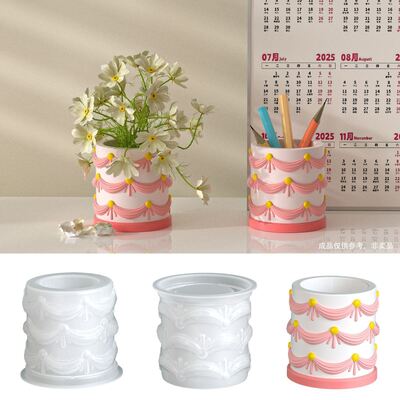 Circular aromatherapy gypsum relief lace ribbon storage jar silicone mold DIY candle cup decoration mold