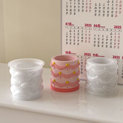 Circular aromatherapy gypsum relief lace ribbon storage jar silicone mold DIY candle cup decoration mold
