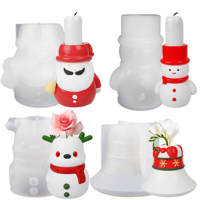 DIY Drip Glue Santa Claus Snowman Elk Bell Candlestick Grinding Christmas Vase Flower Utensils Silicone Mold