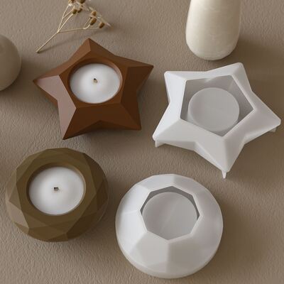 DIY cut circular square heart-shaped flower pentagram gypsum storage candle cup candle holder base silicone mold