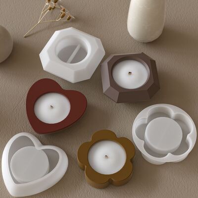 DIY cut circular square heart-shaped flower pentagram gypsum storage candle cup candle holder base silicone mold