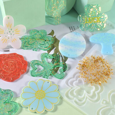 DIY Dropping Mold Clover Petals Leaves Mushroom Cactus Hanging Silicone Mold Easter