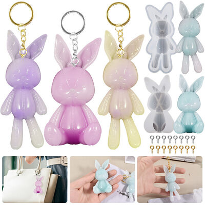 DIY Drip Glue Mirror Seam Rabbit Keychain Pendant Cute Rabbit Sitting Rabbit Silicone Mold
