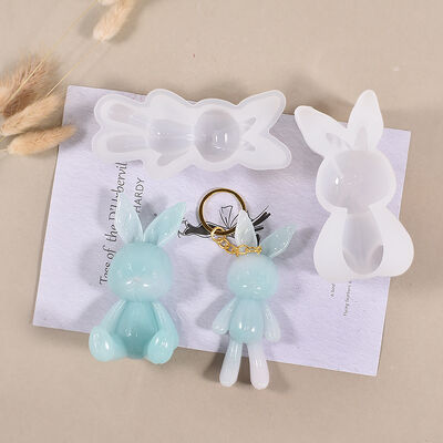 DIY Drip Glue Mirror Seam Rabbit Keychain Pendant Cute Rabbit Sitting Rabbit Silicone Mold