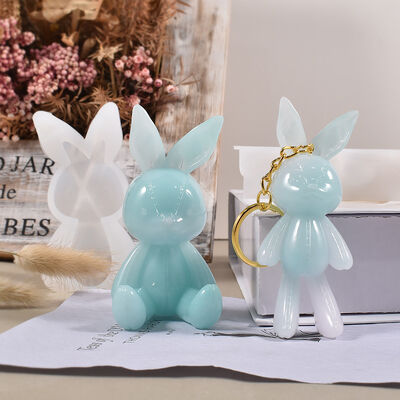 DIY Drip Glue Mirror Seam Rabbit Keychain Pendant Cute Rabbit Sitting Rabbit Silicone Mold