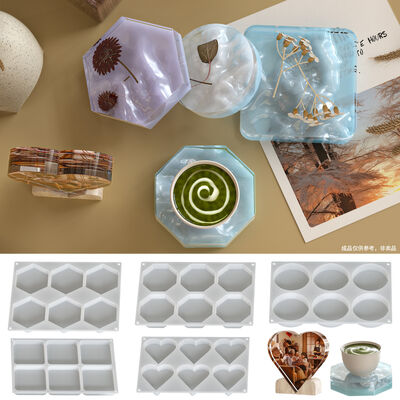 6-sided geometric with hanging holes, hexagonal, octagonal, circular, square, heart-shaped, thickened dropper coaster, silicone mold