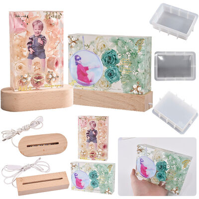 DIY Crystal Drip Glue Resin Gypsum Rectangular Mirror Picture Frame Stand Base Silicone Mold Wholesale