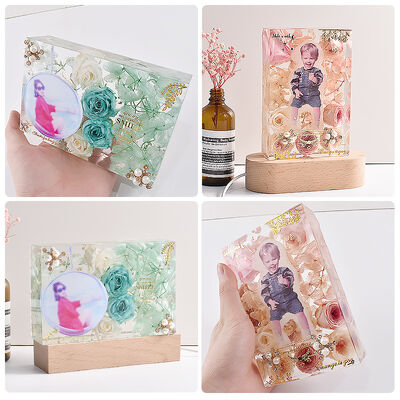 DIY Crystal Drip Glue Resin Gypsum Rectangular Mirror Picture Frame Stand Base Silicone Mold Wholesale