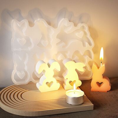Easter Love Rabbit Combination DIY Aromatherapy Gypsum Ornament Decoration Rabbit Candle Table Silicone Mold