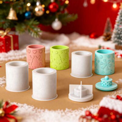 Relief Christmas Tree Elk Snow Column Storage Can DIY Aromatherapy Gypsum Candle Cup Silicone Mold