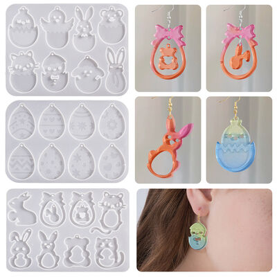 Easter Glue Small Animal Series Earrings Silicone Mold Easter Egg White Rabbit Chick Cat Pendant Hanging