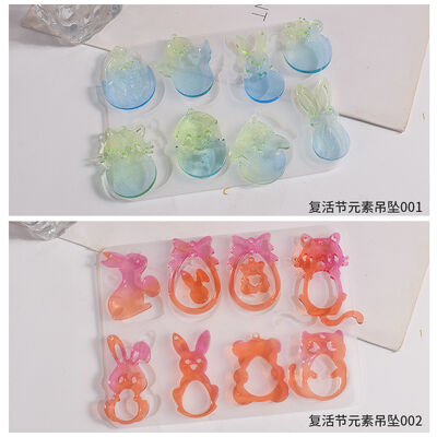 Easter Glue Small Animal Series Earrings Silicone Mold Easter Egg White Rabbit Chick Cat Pendant Hanging