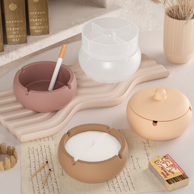 Crystal dropper glue circular covered ashtray storage can DIY gypsum incense burner candle cup silicone mold