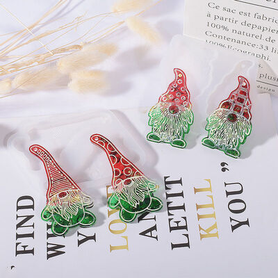 DIY crystal dropper resin gypsum grinding tool, two continuous bearded Santa Claus pendant silicone mold