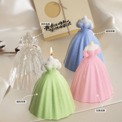 Aromaterapia bricolaje velas de yeso herramienta de molienda vestido de princesa boda puff vestido de noche pastel de silicona moho