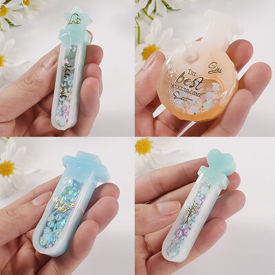 Botella mágica con gotero de cristal, colgante de botella tubo de ensayo de arena movediza, colgante de llave DIY con molde de silicona, molinillo cuentagotas