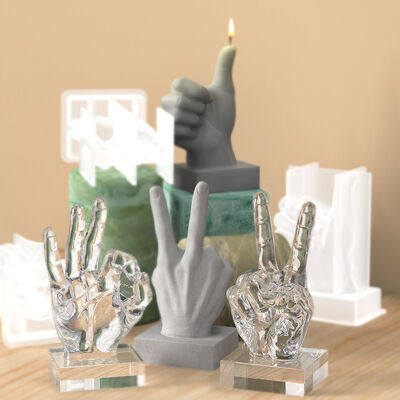 DIY Crystal Dropping Resin Mold OK Thumb Scissors Hand Gesture Table Candle Silicone Mold