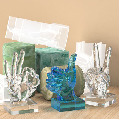 DIY Crystal Dropping Resin Mold OK Thumb Scissors Hand Gesture Table Candle Silicone Mold