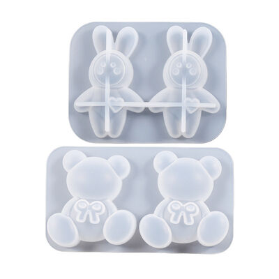 DIY Drop Glue Cartoon Doll Love Heartbeat Little Rabbit Doll Little Bear Keychain Pendant Silicone Mold