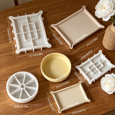 Ins Wind Belt Corner Tray Circular Storage Bowl Silicone Mold DIY Aromatherapy Candle Gypsum Jewelry Plate Storage Mold