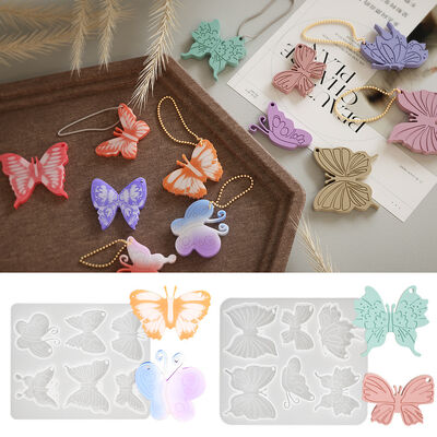 Crystal dropper DIY resin aromatherapy pendant, multiple butterfly keychain pendants, silicone mold wholesale