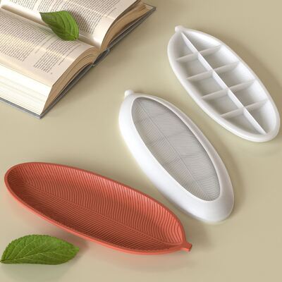 DIY Aromatherapy Gypsum Dropping Glue Cement Leaf Tray Striped Leaf Dish Ornament Silicone Mold