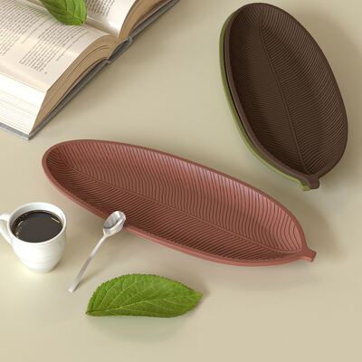 DIY Aromatherapy Gypsum Dropping Glue Cement Leaf Tray Striped Leaf Dish Ornament Silicone Mold