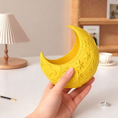 Embossed pattern moon storage box mold, handmade DIY gypsum cement jewelry box, home decoration silicone mold
