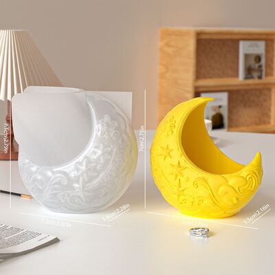 Embossed pattern moon storage box mold, handmade DIY gypsum cement jewelry box, home decoration silicone mold