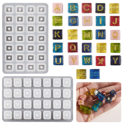 Crystal Drip Glue 26 English Letter Bead Cube Perforated Gypsum Bracelet Bead Silicone Mold