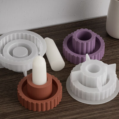 Circular striped candle holder dropper mold DIY cement gypsum concrete candle stand silicone mold