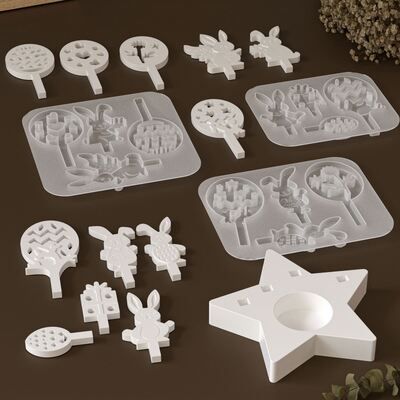 New Easter pentagram candle holder silicone mold DIY Easter egg rabbit gift plug board gypsum mold