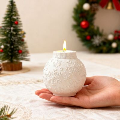 Embossed snowflake pattern round ball lantern candle holder DIY Christmas aromatherapy gypsum silicone mold