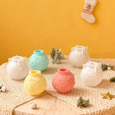 Embossed snowflake pattern round ball lantern candle holder DIY Christmas aromatherapy gypsum silicone mold