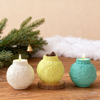 Embossed snowflake pattern round ball lantern candle holder DIY Christmas aromatherapy gypsum silicone mold