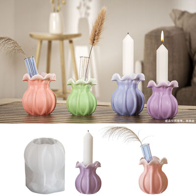 DIY resin mirror lace flower hydroponic vase DIY gypsum candle holder silicone mold