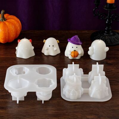 Aromatherapy gypsum quadruple Q-version ghost ornament silicone mold DIY Halloween candle stand mold