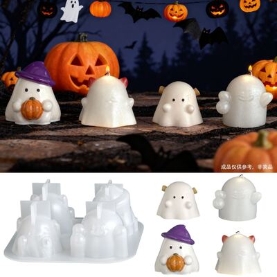 Aromatherapy gypsum quadruple Q-version ghost ornament silicone mold DIY Halloween candle stand mold