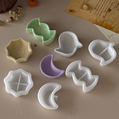 DIY aromatherapy gypsum Halloween ghost spider web moon candy candle cup ornament silicone mold