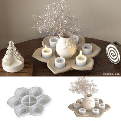 Aromatherapy gypsum resin lotus flower candle holder ornament silicone mold DIY minimalist style candle base