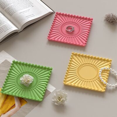 Aromatherapy Gypsum Cement Resin Square Sunflower Wave Lace Tray Dish Ornament Silicone Mold